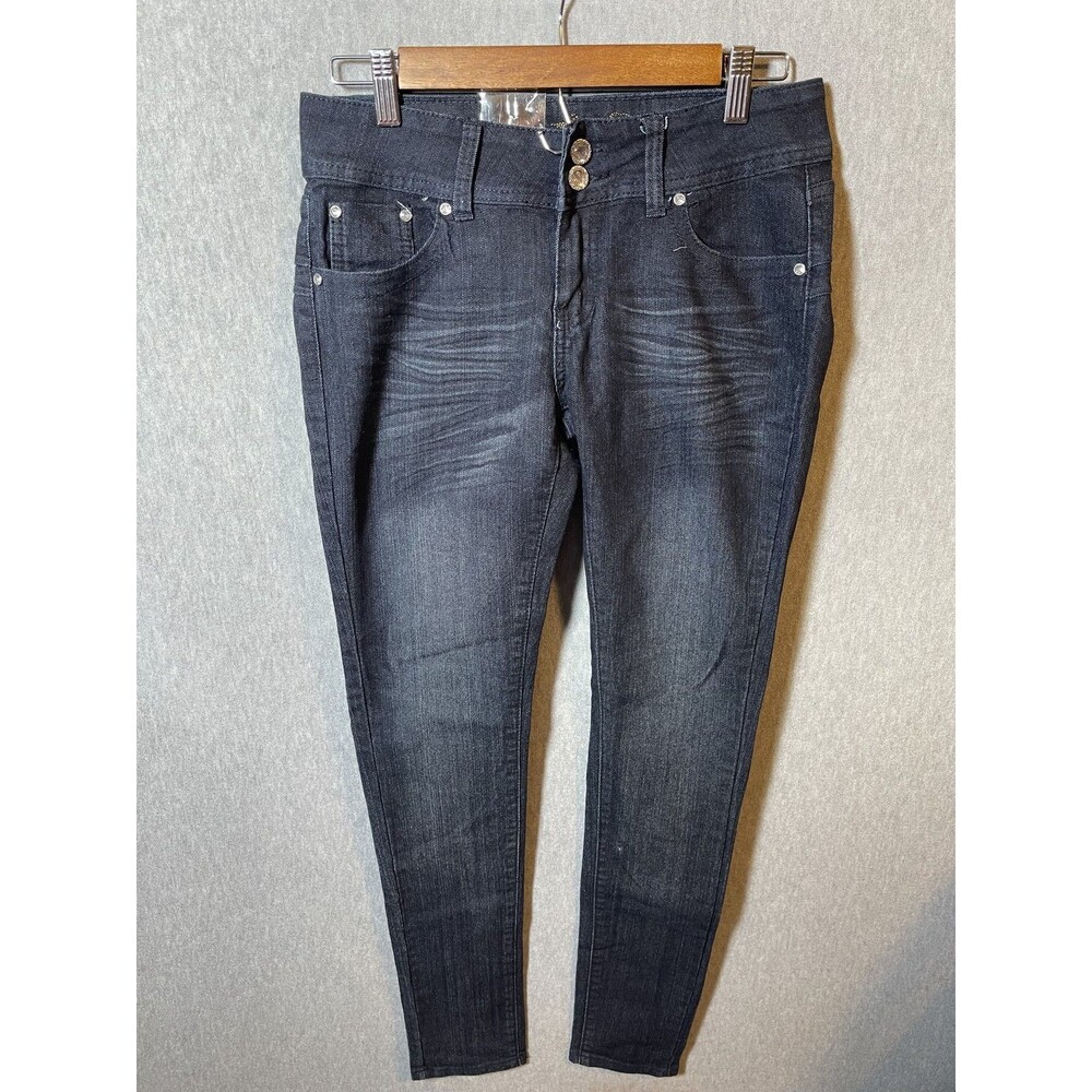 Queen Jeans Women's Size 11 Dark Wash Skinny Embellished Bling Back Pockets Mid